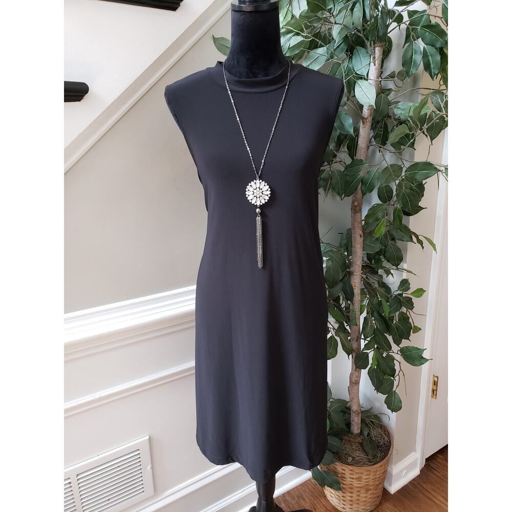 Annalee + Hope Shift Dress Women Xl Black Polyester Stretch Sleeveless Mock Neck